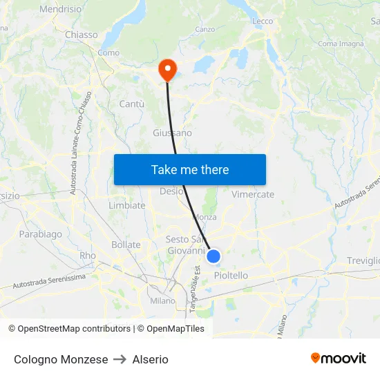 Cologno Monzese to Alserio map