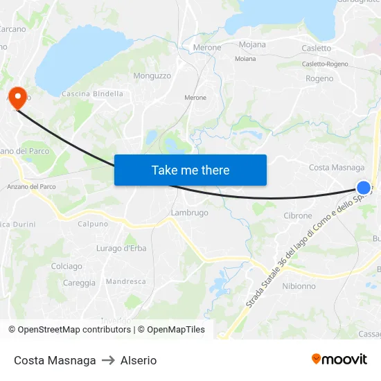 Costa Masnaga to Alserio map