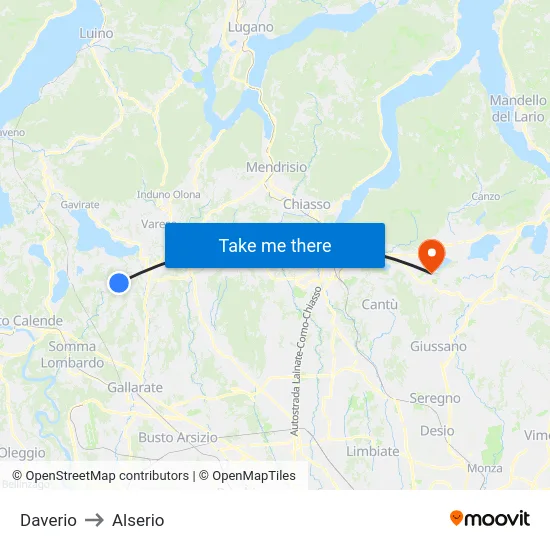Daverio to Alserio map