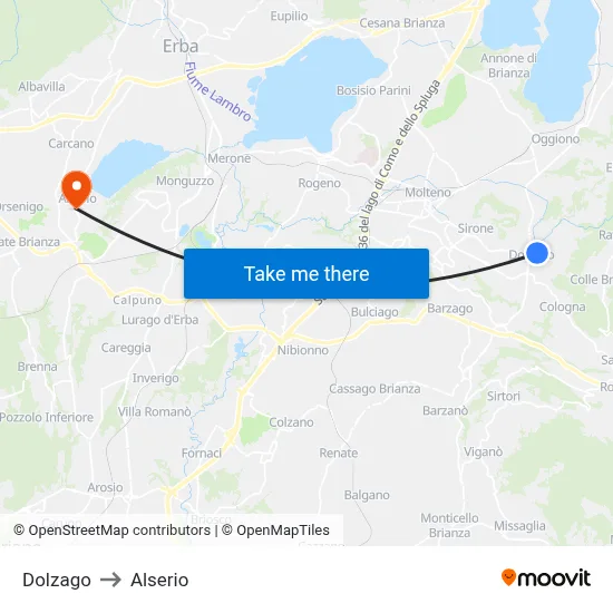 Dolzago to Alserio map