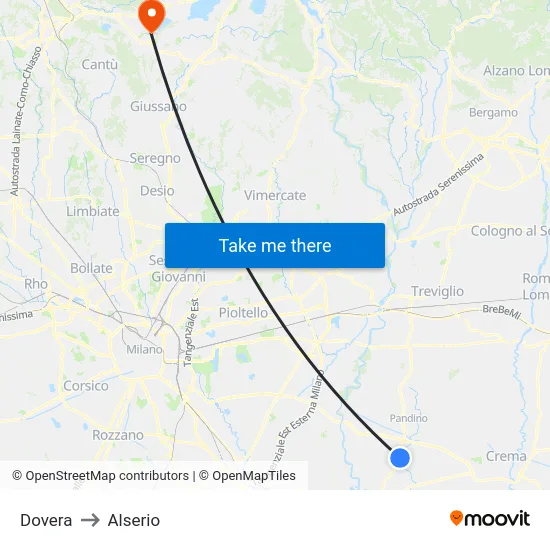 Dovera to Alserio map