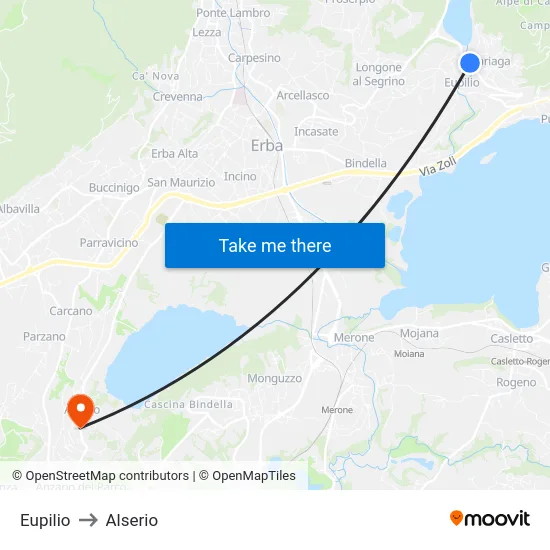 Eupilio to Alserio map