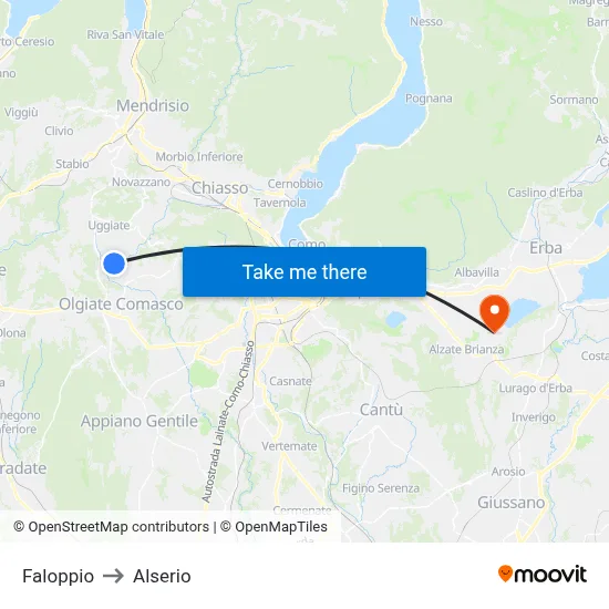 Faloppio to Alserio map