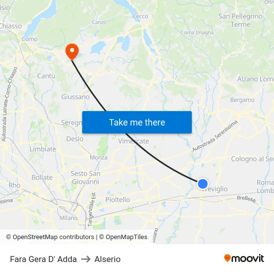 Fara Gera D' Adda to Alserio map
