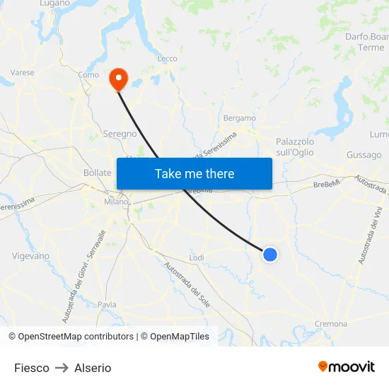 Fiesco to Alserio map