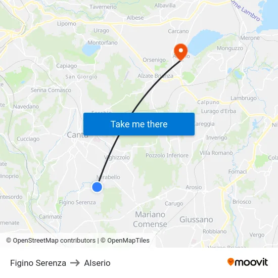 Figino Serenza to Alserio map