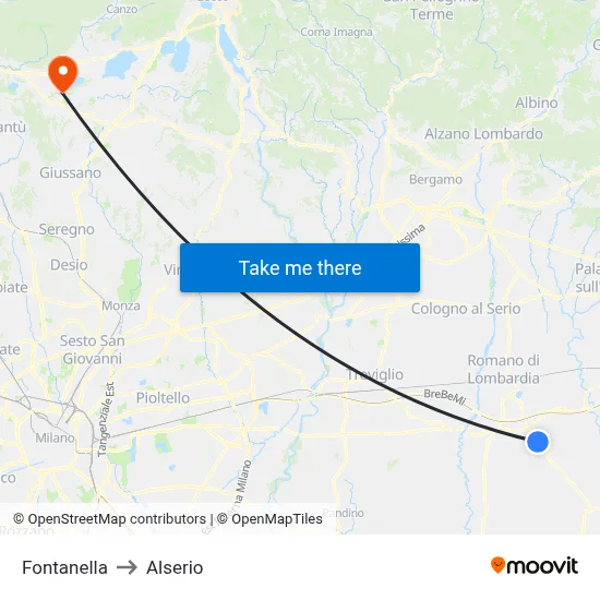 Fontanella to Alserio map