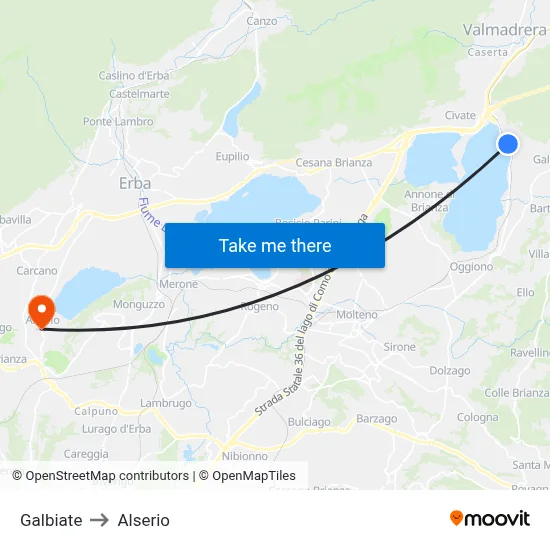 Galbiate to Alserio map