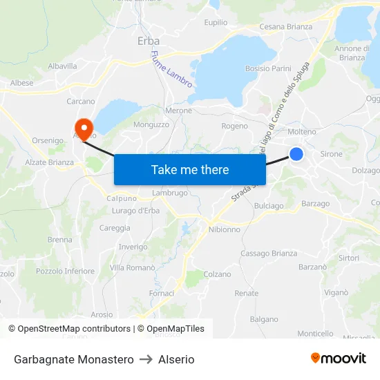 Garbagnate Monastero to Alserio map