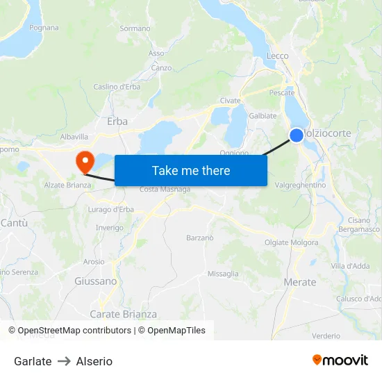 Garlate to Alserio map