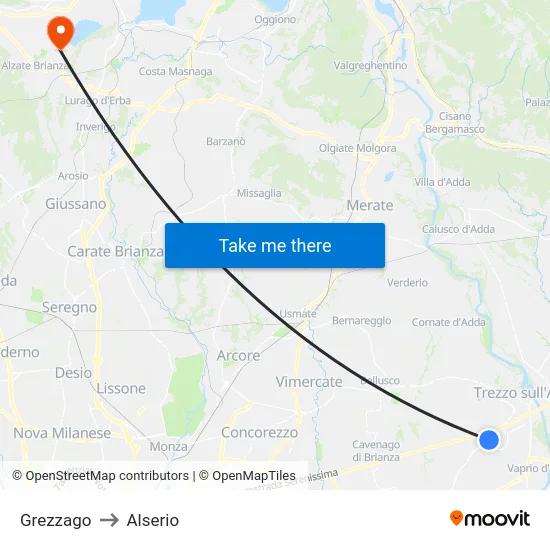 Grezzago to Alserio map