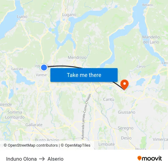 Induno Olona to Alserio map