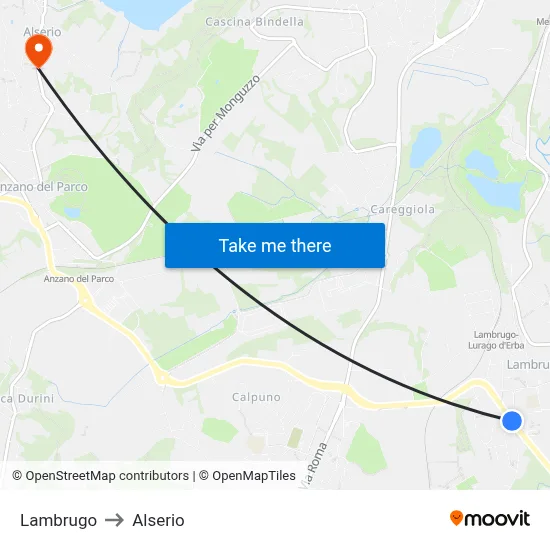 Lambrugo to Alserio map