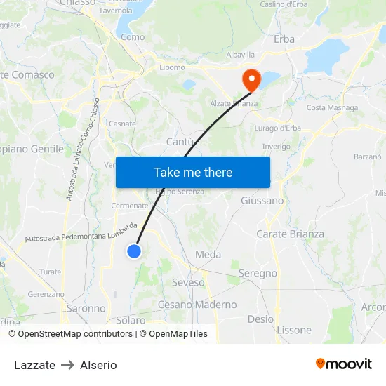 Lazzate to Alserio map