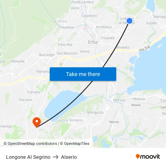 Longone Al Segrino to Alserio map