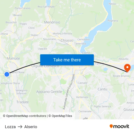 Lozza to Alserio map