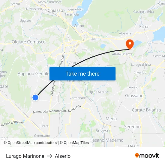 Lurago Marinone to Alserio map