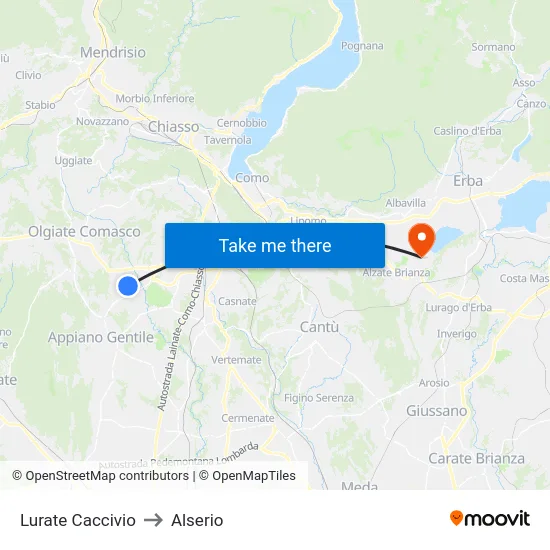 Lurate Caccivio to Alserio map