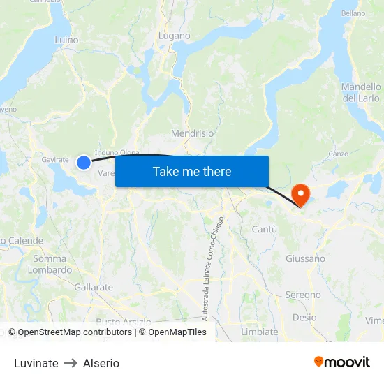 Luvinate to Alserio map