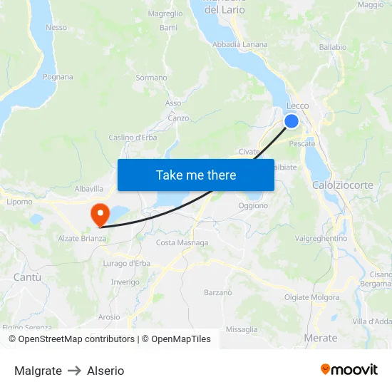 Malgrate to Alserio map