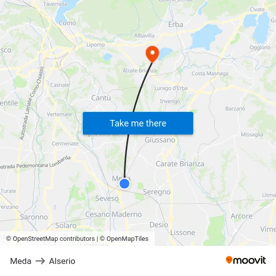 Meda to Alserio map
