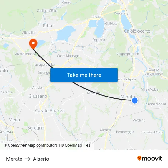 Merate to Alserio map