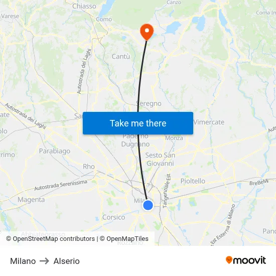 Milan to Alserio map
