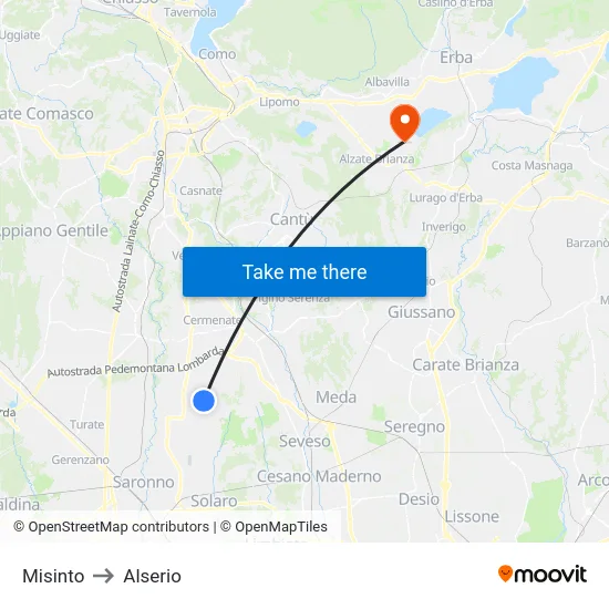 Misinto to Alserio map