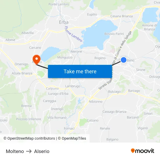 Molteno to Alserio map