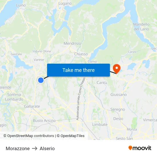 Morazzone to Alserio map