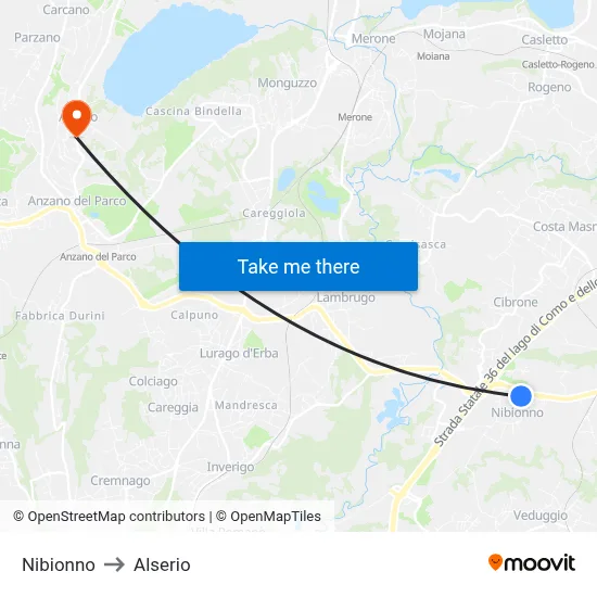 Nibionno to Alserio map