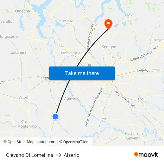 Olevano Di Lomellina to Alserio map