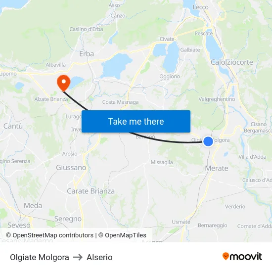 Olgiate Molgora to Alserio map