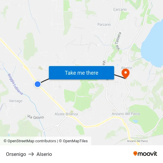 Orsenigo to Alserio map