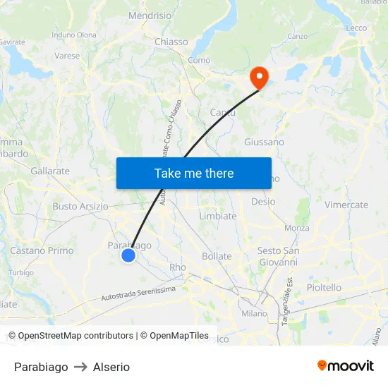 Parabiago to Alserio map