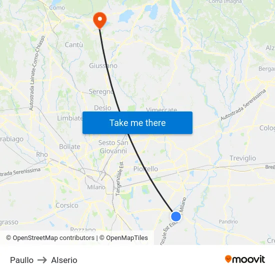 Paullo to Alserio map