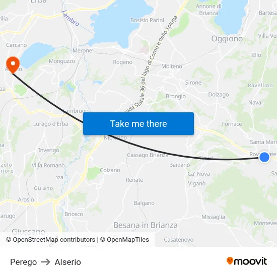 Perego to Alserio map