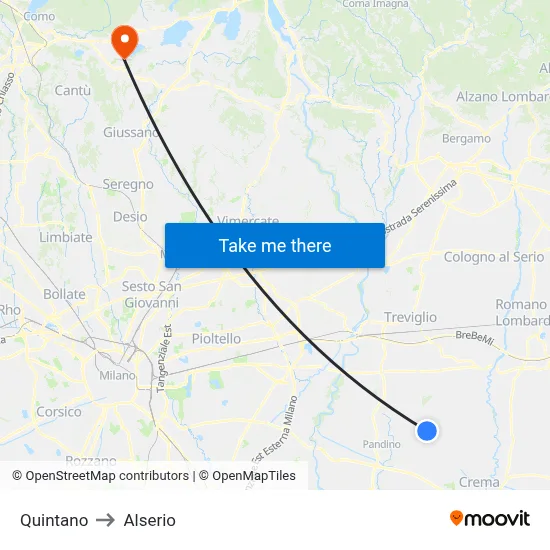 Quintano to Alserio map