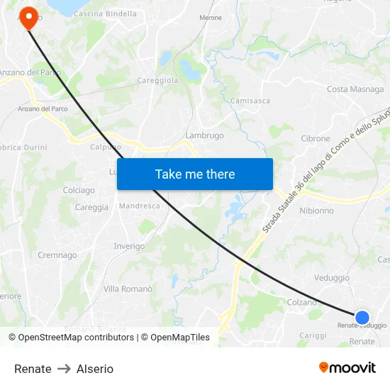 Renate to Alserio map