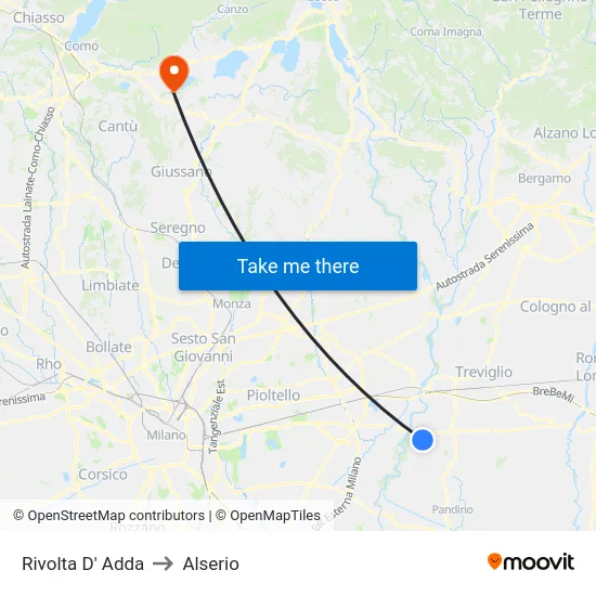 Rivolta d'Adda to Alserio map