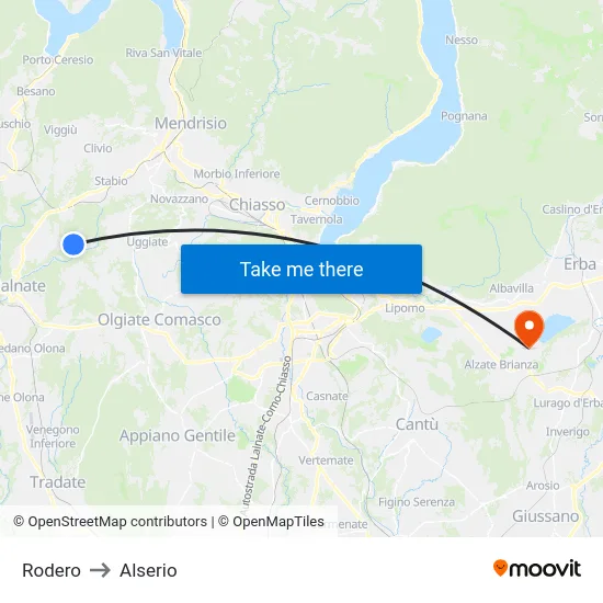 Rodero to Alserio map