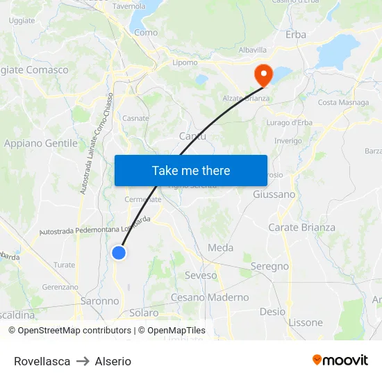 Rovellasca to Alserio map