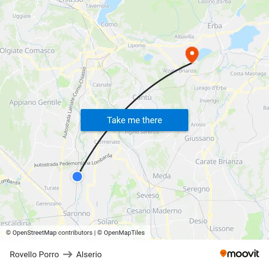 Rovello Porro to Alserio map