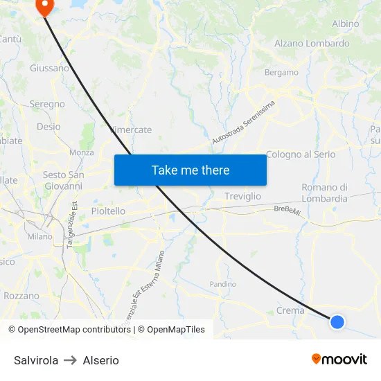 Salvirola to Alserio map