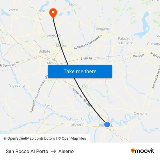 San Rocco Al Porto to Alserio map