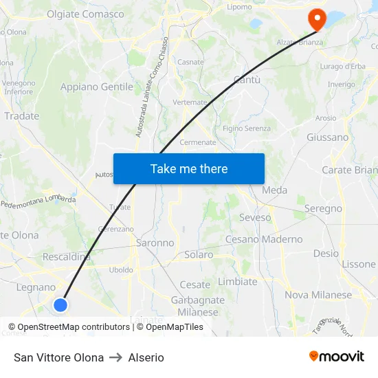 San Vittore Olona to Alserio map