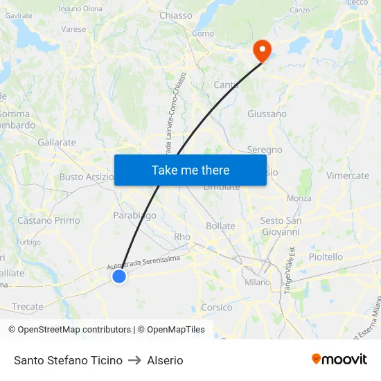 Santo Stefano Ticino to Alserio map