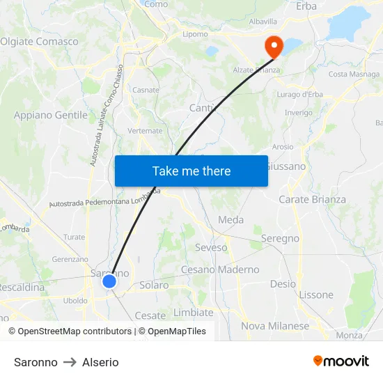 Saronno to Alserio map