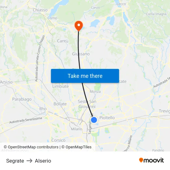 Segrate to Alserio map