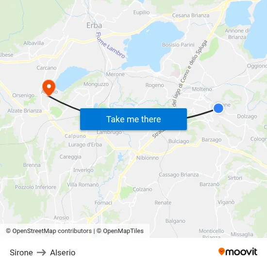 Sirone to Alserio map